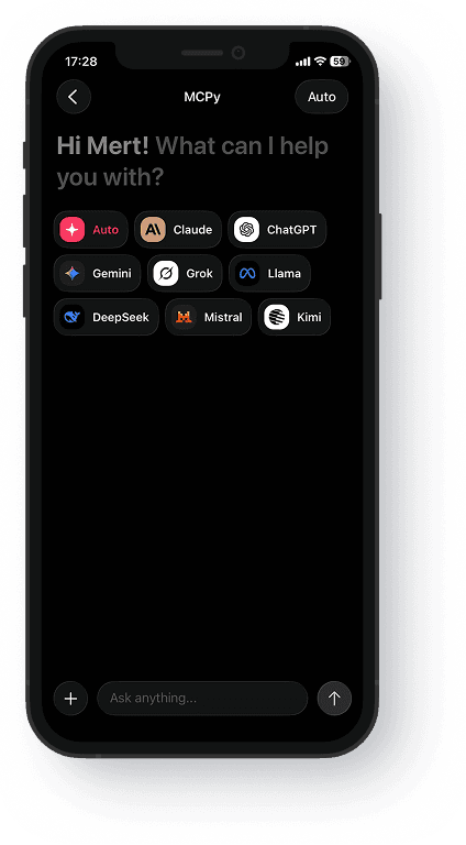 MCPy home screen with model picker